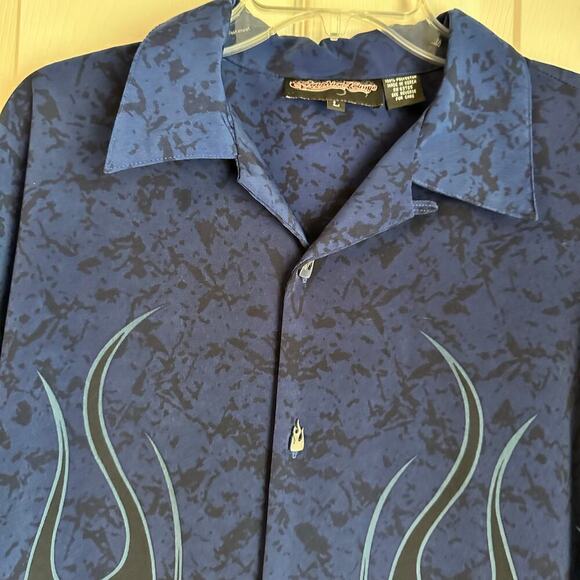 Vintage Sapphire Lounge Blue Flame Tribal Button Up Collared Shirt Men’s Size L - Picture 6 of 7